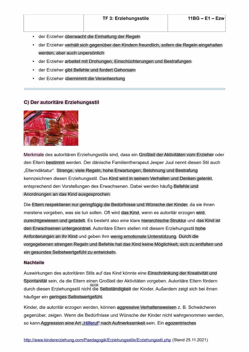Erziehungsstile
TF 3: Erziehungsstile
11BG-E1 - Ezw
Mit dem Begriff „Erziehungsstil“ meint man die Art und Weise, wie sich Eltern dem Kind g