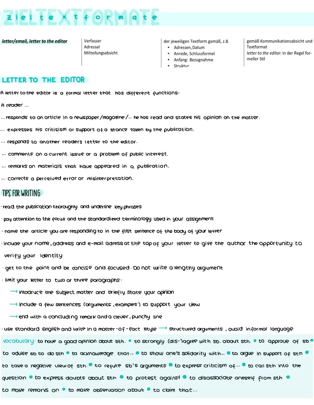 ZIELTEXTFORMAFE
COMMENT/ARGUMENTATIVE TEXT
>introduction:
intodruce the topic
• make some intoductory remarks in which you raise a question,