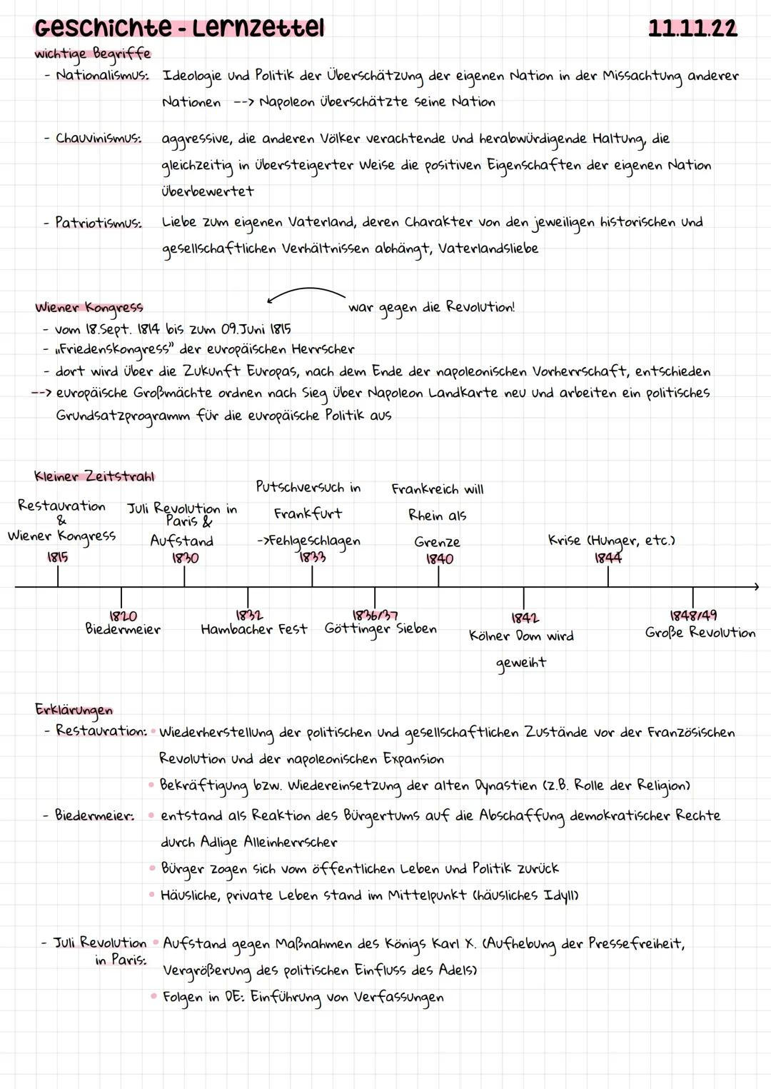Geschichte - Lernzettel
wichtige Begriffe
- Nationalismus: Ideologie und Politik der Überschätzung der eigenen Nation in der Missachtung and