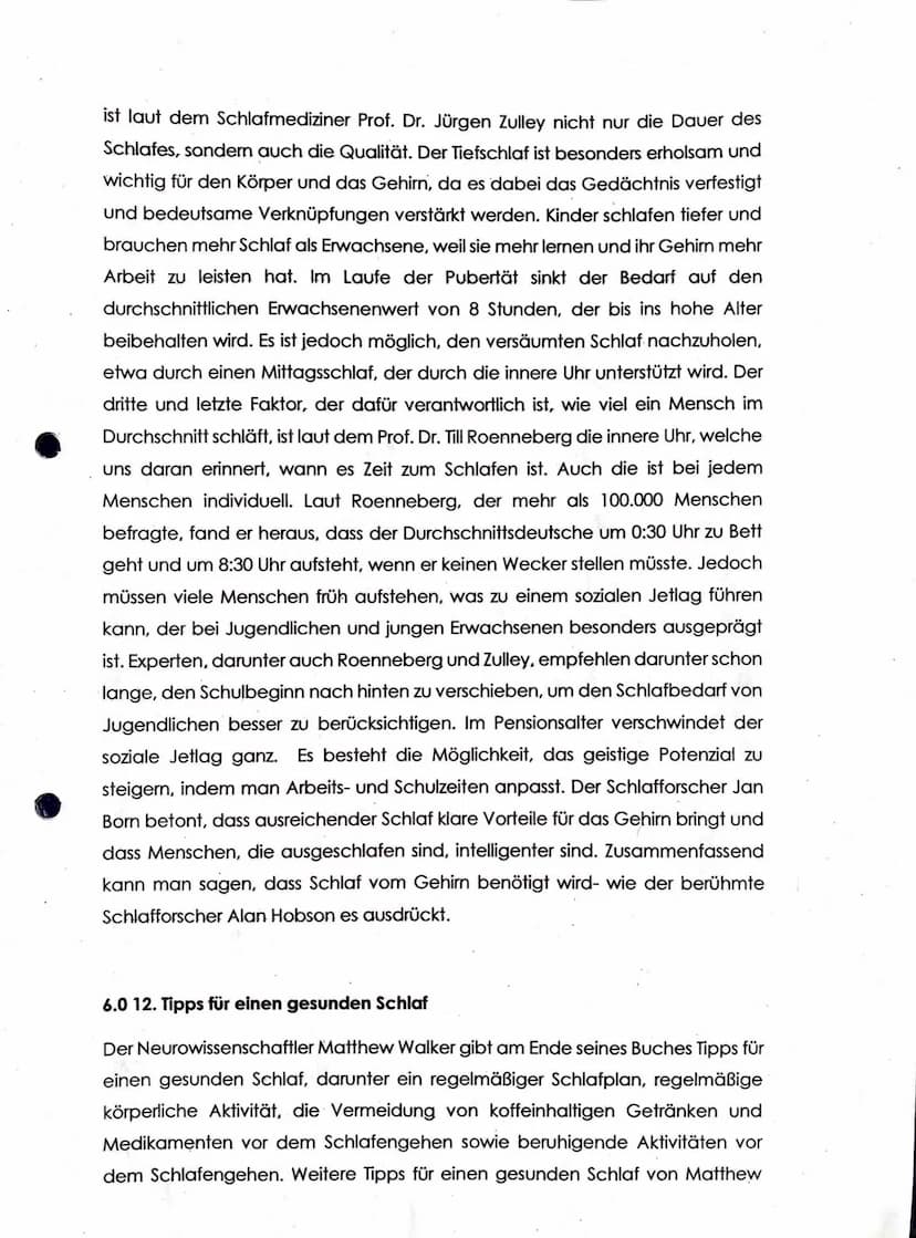 Thema: Schlaflosigkeit und ihre biologischen Auswirkungen auf das Gehirn -
Angelehnt an das Buch "Das große Buch vom Schlaf" verfasst von Pr