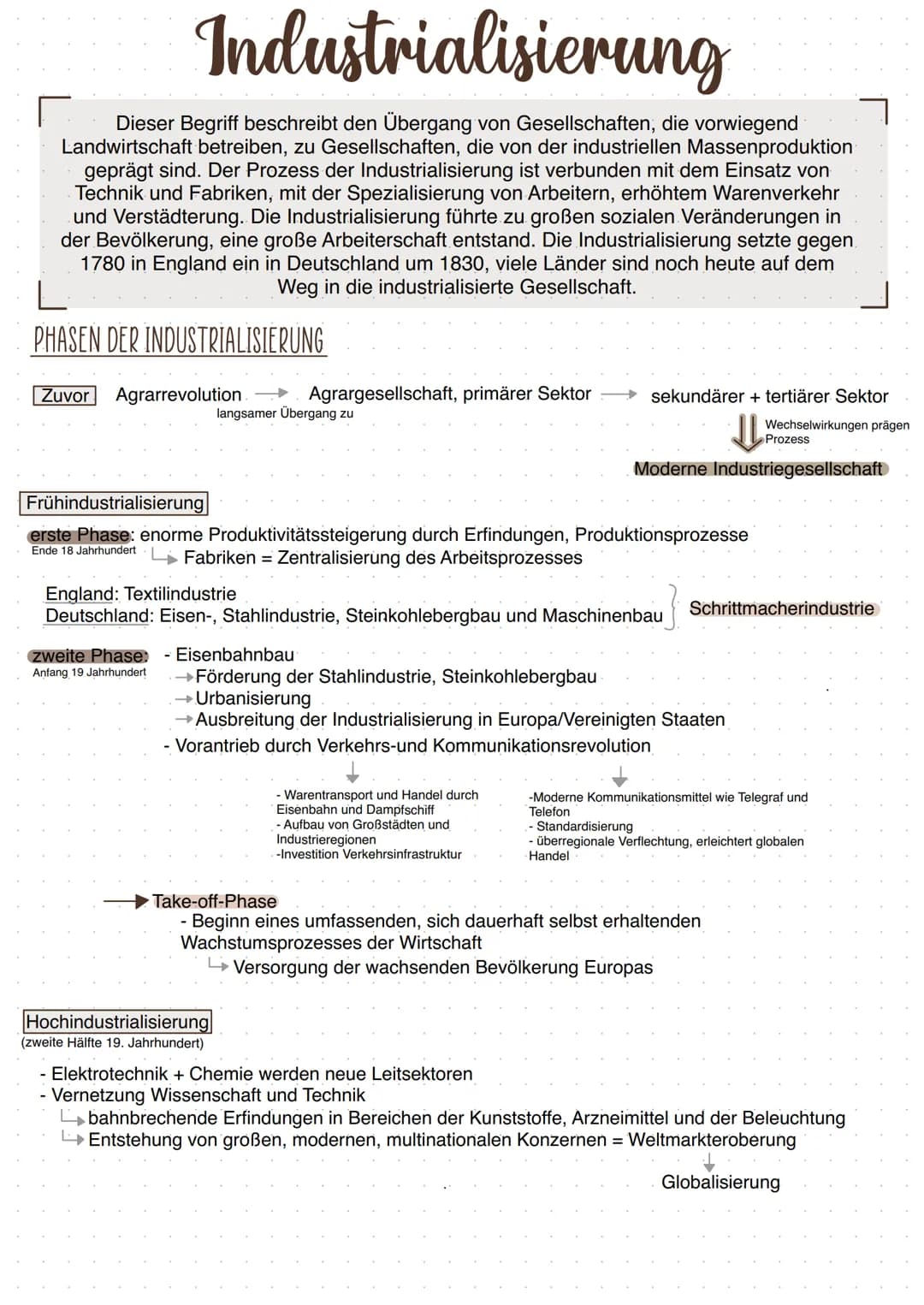 Industrialisierung
[ Dieser Begriff beschreibt den Übergang von Gesellschaften, die vorwiegend
Landwirtschaft betreiben, zu Gesellschaften, 