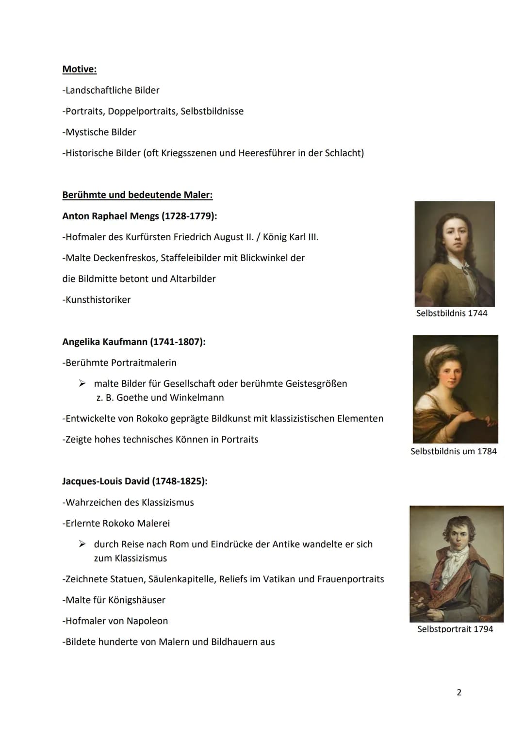 Der Klassizismus (1750-1840)
Malgrund/ Malmittel:
-Meist Öl auf Leinwand manchmal Pastell auf Papier
(Selbstportrait Mengs)
Auftraggeber:
-K