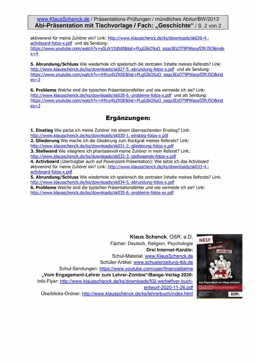 www.KlausSchenck.de / Präsentations-Prüfungen / mündliches Abitur/BW/2013
Abi-Präsentation mit Tischvorlage / Fach: „Geschichte“ / S. 1 von 