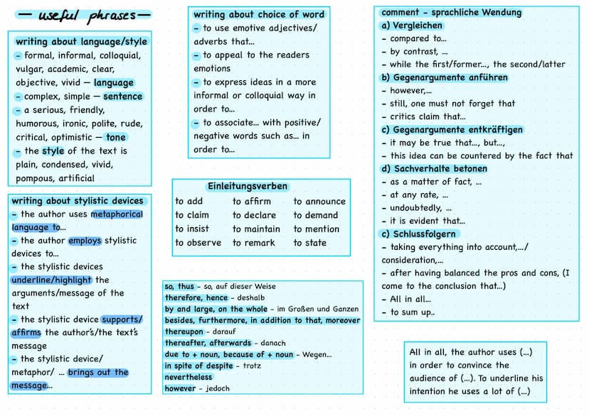 Analysis
a) introductory sentence
- "Autor refers to (Haupt-)Thema using formal,
neutral, informal language and various stylistic
devices to