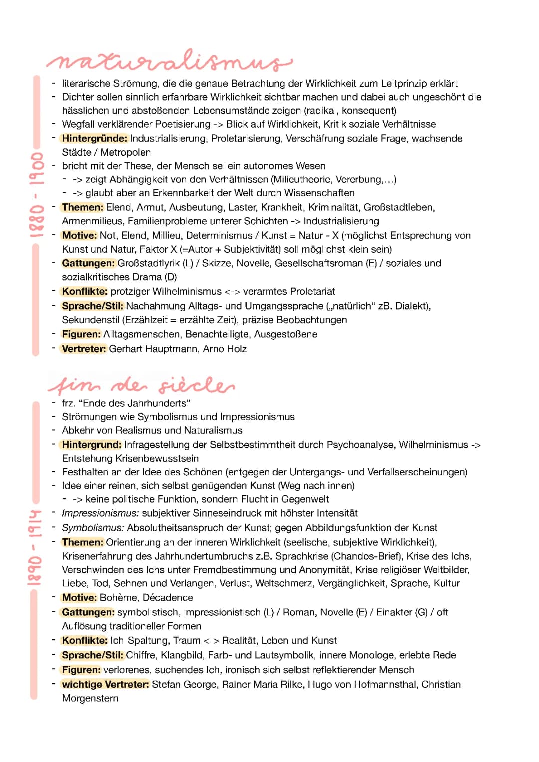 Übersicht Literatur um 1900