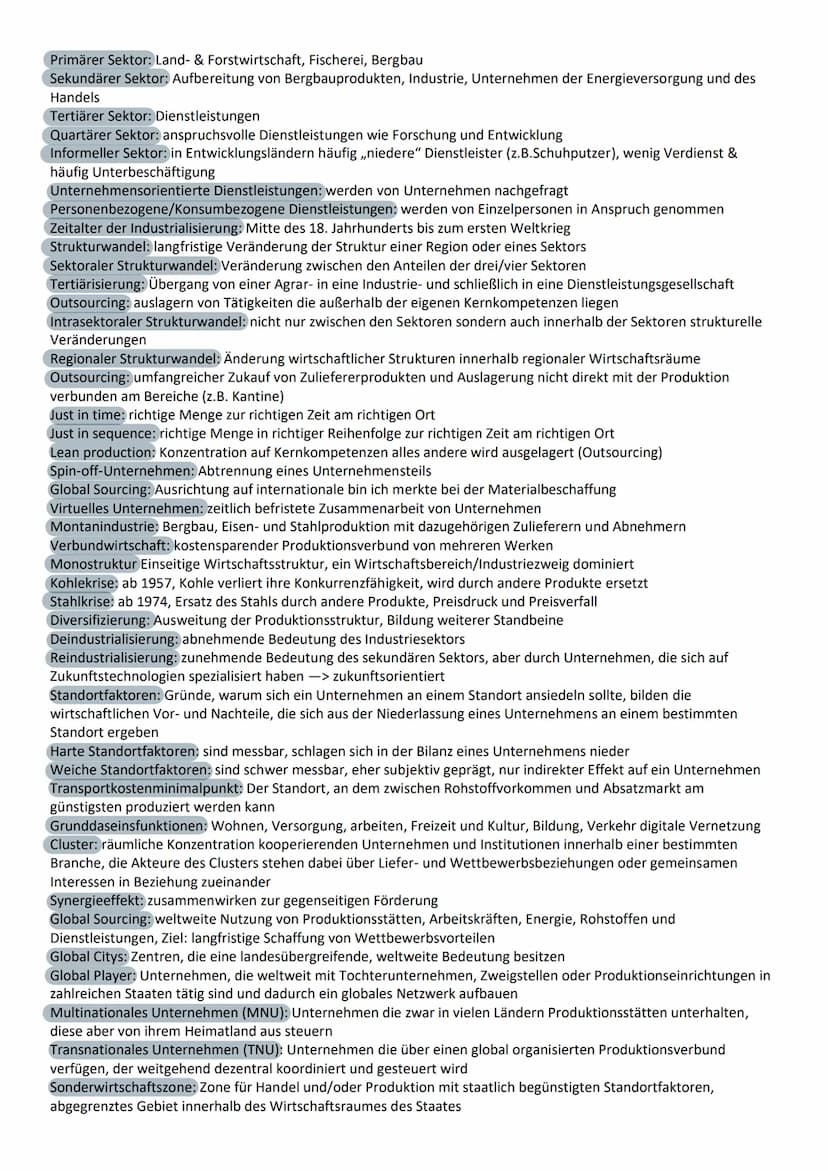 Primärer Sektor: Land- & Forstwirtschaft, Fischerei, Bergbau
Sekundärer Sektor: Aufbereitung von Bergbauprodukten, Industrie, Unternehmen de