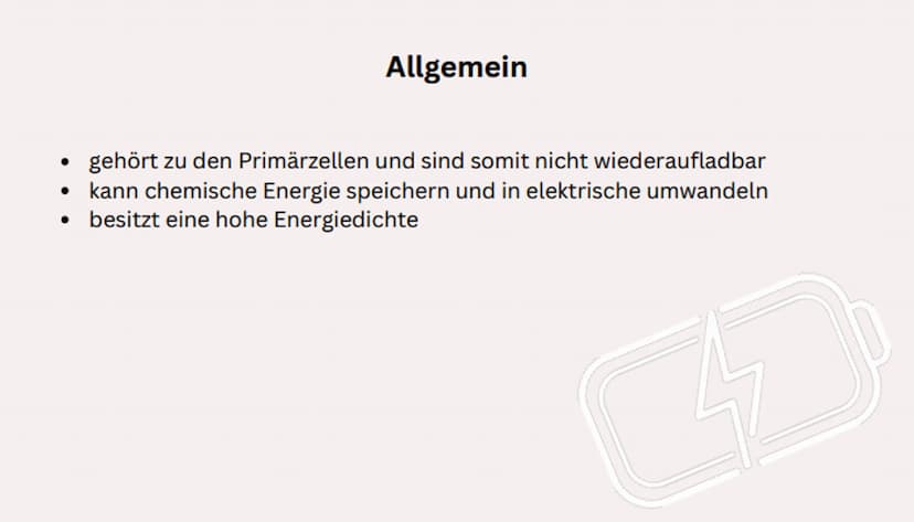 Zink-Luft-Batterie Inhaltsverzeichnis
1. Allgemein
2. Der Aufbau und die Funktionsweise der Batterie
3. Gemeinsamkeiten und Unterschiede zum