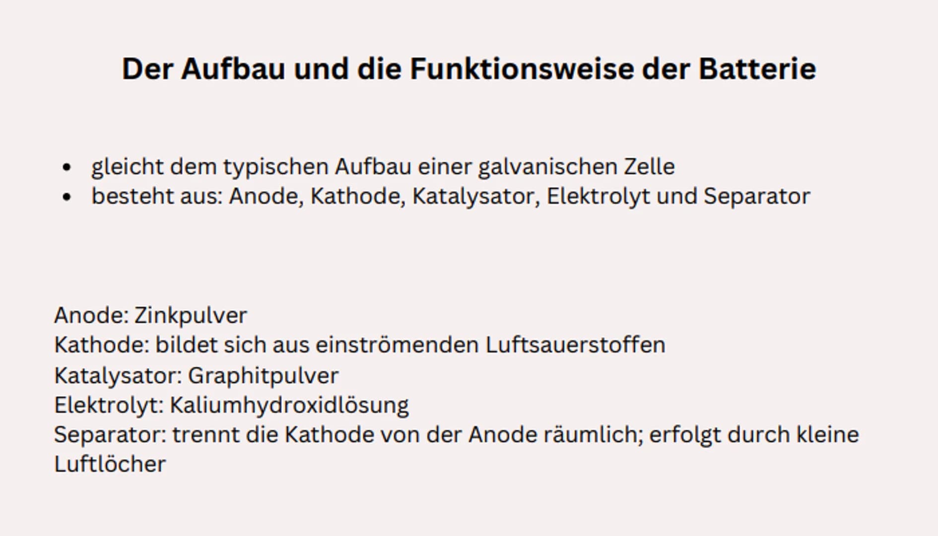 Zink-Luft-Batterie Inhaltsverzeichnis
1. Allgemein
2. Der Aufbau und die Funktionsweise der Batterie
3. Gemeinsamkeiten und Unterschiede zum