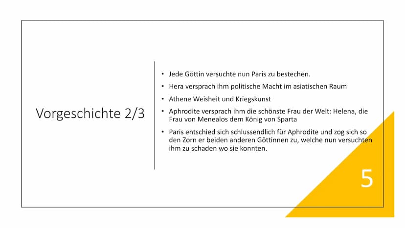 Troja und der trojanische Krieg - Handout
Wichtiger Teil der griechischen Mythologie
1 Vorgeschichte
Paris, Sohn des Königs von Troja, wird 