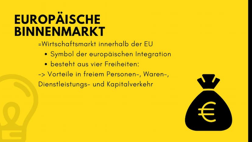 Was ist der
europäische
Binnenmarkt
? 1
Allgemein
GLIEDEKUNG
2
Vier Freiheiten
3
Ziele
4
Vorteile
5
Herausforderungen EUROPÄISCHE
BINNENMARK