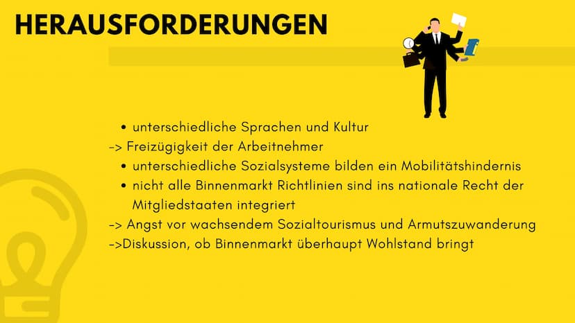 Was ist der
europäische
Binnenmarkt
? 1
Allgemein
GLIEDEKUNG
2
Vier Freiheiten
3
Ziele
4
Vorteile
5
Herausforderungen EUROPÄISCHE
BINNENMARK