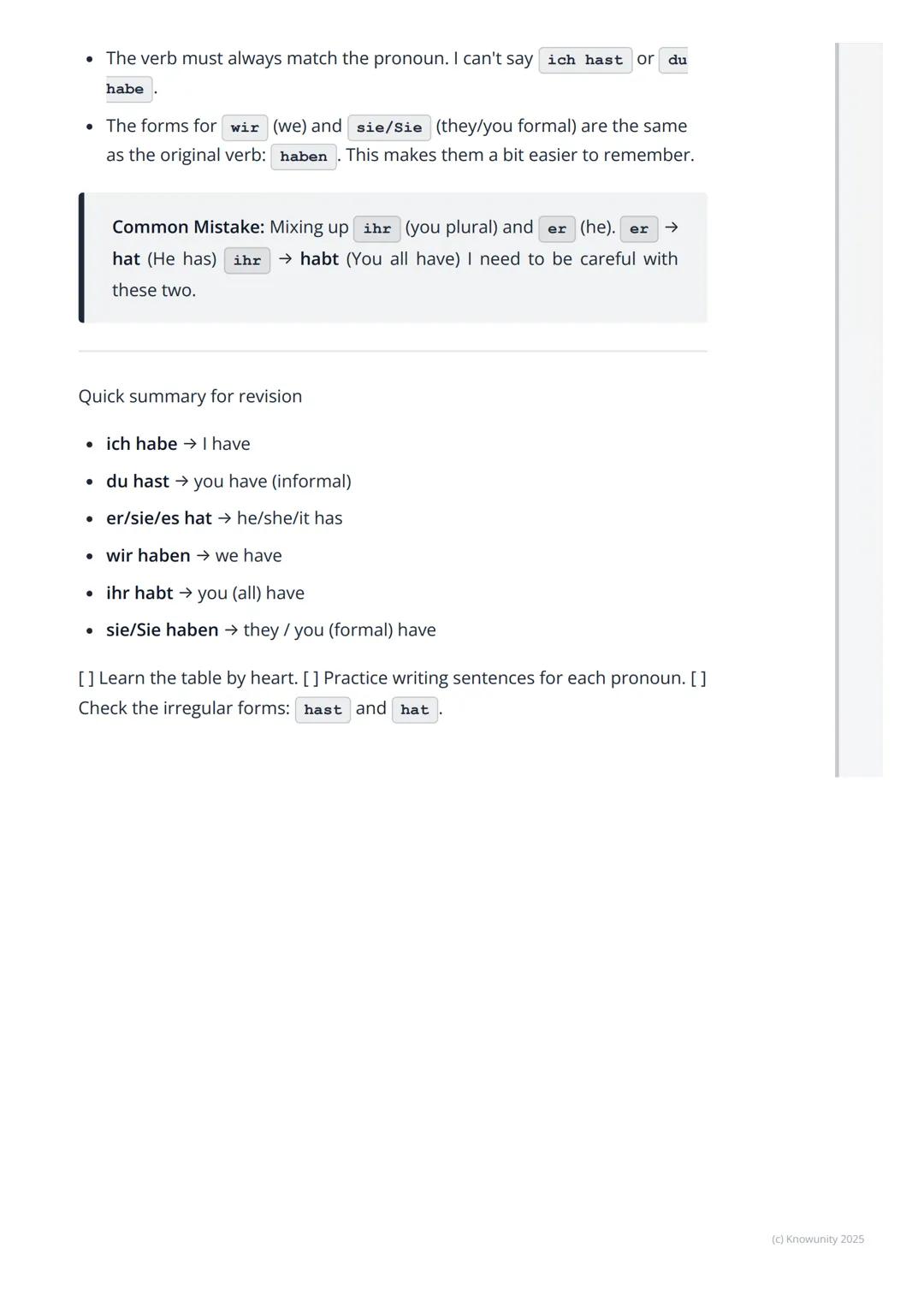 # The Verb 'haben' (to have)

An introduction to the verb 'haben'

The German verb haben means 'to have' in English. It's one of the most
im
