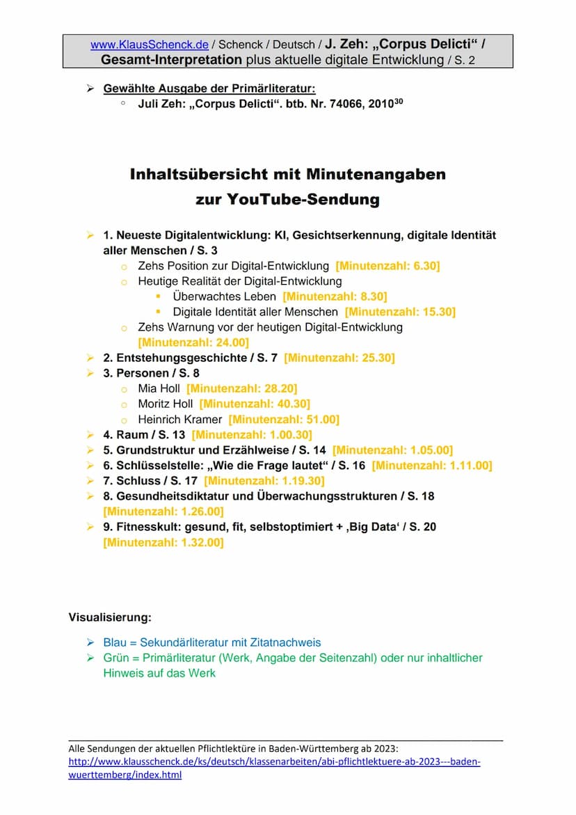 www.KlausSchenck.de/Schenck / Deutsch / J. Zeh: „Corpus Delicti" /
Gesamt-Interpretation plus aktuelle digitale Entwicklung / S. 1
Juli Zeh: