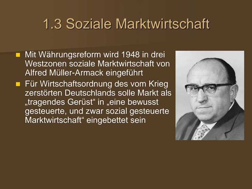 Die wirtschaftliche Entwicklung
in den westlichen
Besatzungszonen und der BRD Gliederung
1. Wirtschaftswunder
1.1 Ausgangssituation
1.2 Währ