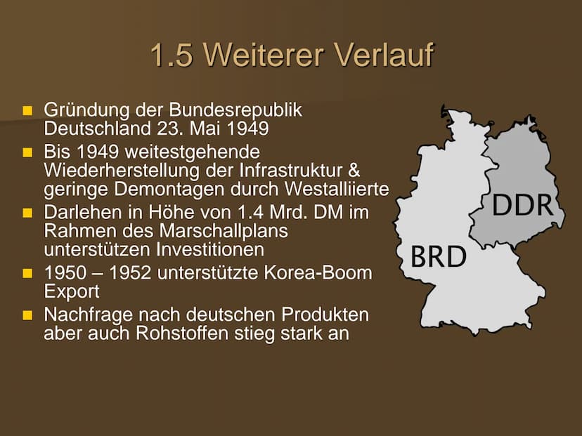 Die wirtschaftliche Entwicklung
in den westlichen
Besatzungszonen und der BRD Gliederung
1. Wirtschaftswunder
1.1 Ausgangssituation
1.2 Währ