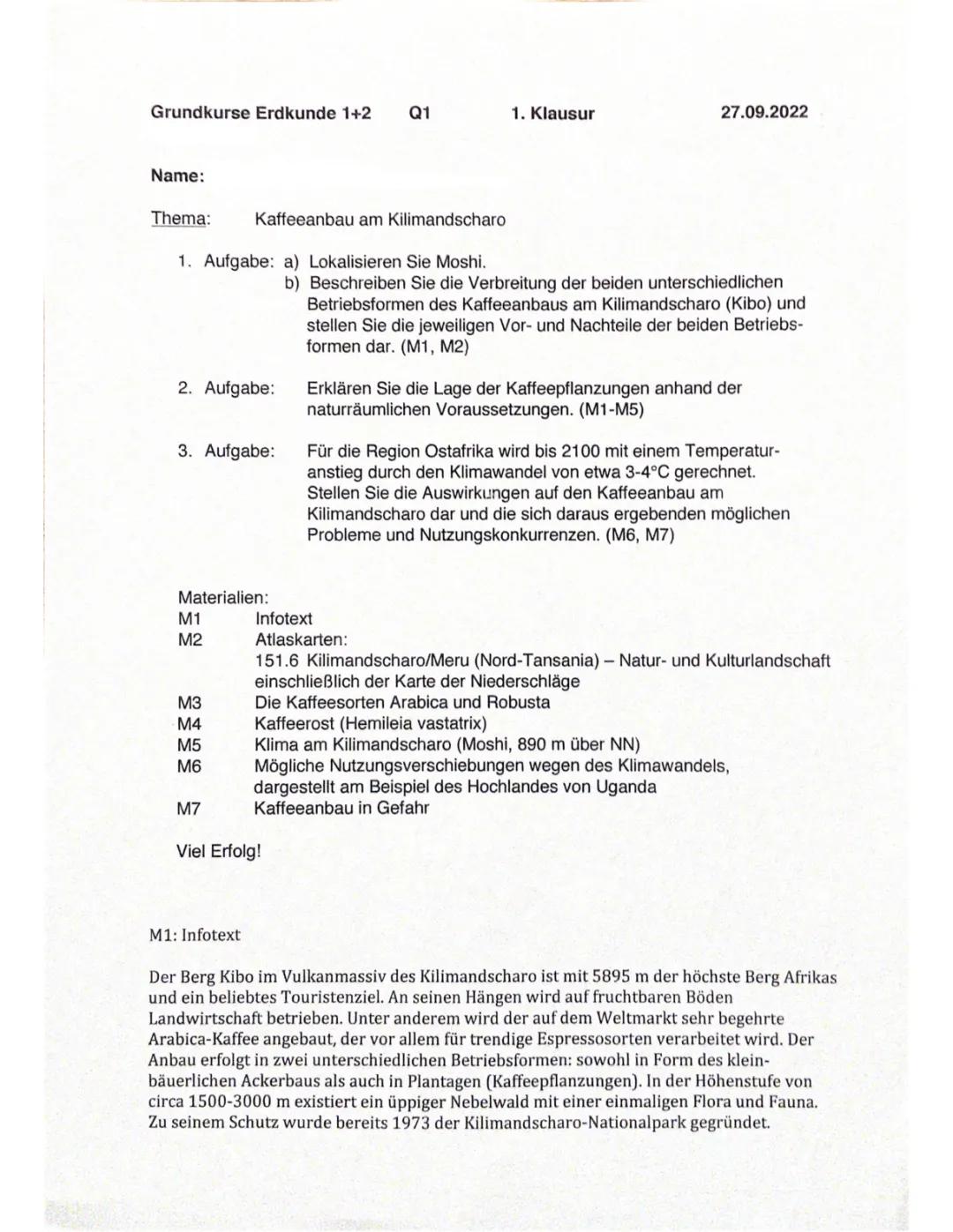 Landwirtschaft Klausur 