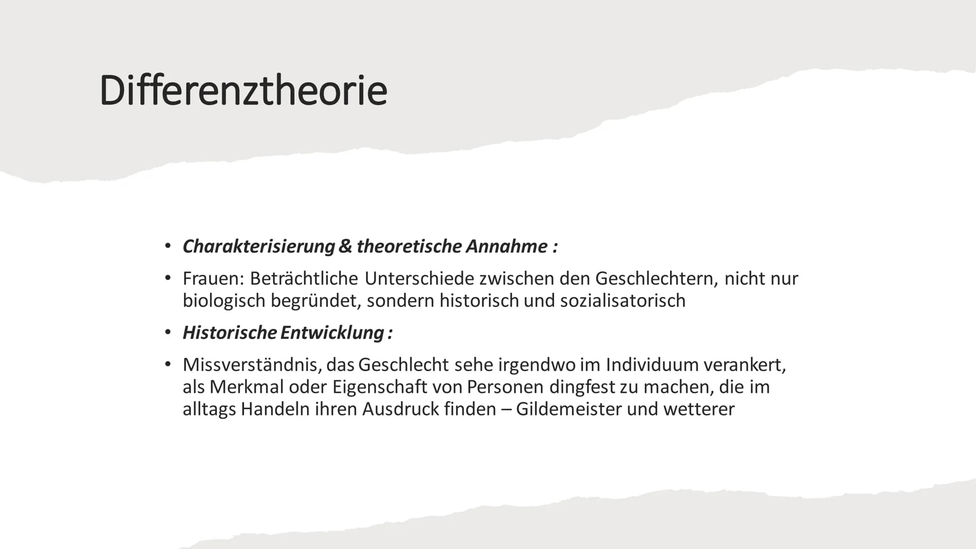 Gender/Gender Theorie / Doing Gender / Gender-Mainstreaming Inhaltsverzeichnis
●
Definitionen
• Gender
1. Gleichheitstheorie
2. Differenzthe