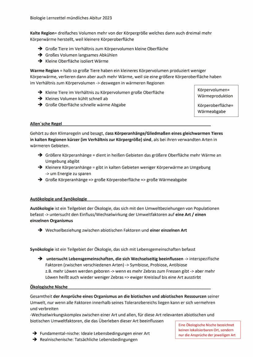 Biologie Lernzettel mündliches Abitur 2023
Ökologie
Definition: Lebewesen und ihre Umwelt bilden ein Komplexes Netzwerk aus Wechselwirkungen