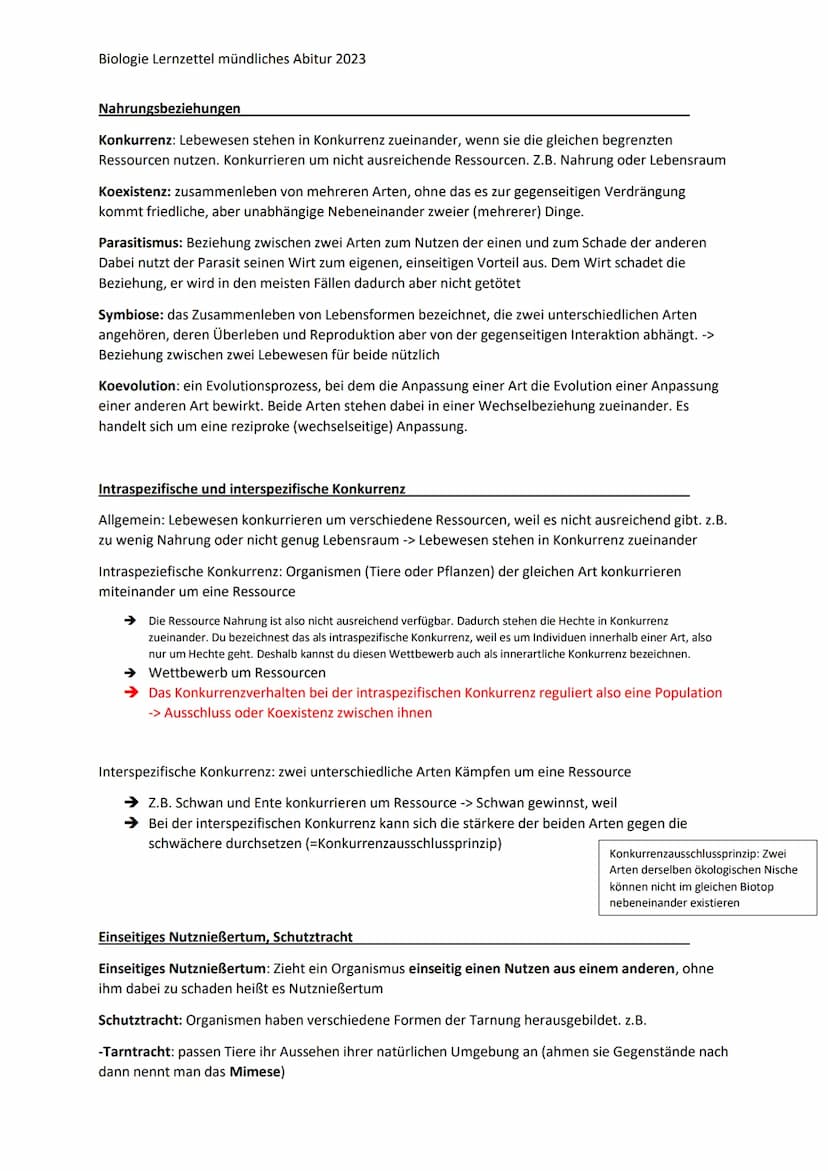 Biologie Lernzettel mündliches Abitur 2023
Ökologie
Definition: Lebewesen und ihre Umwelt bilden ein Komplexes Netzwerk aus Wechselwirkungen