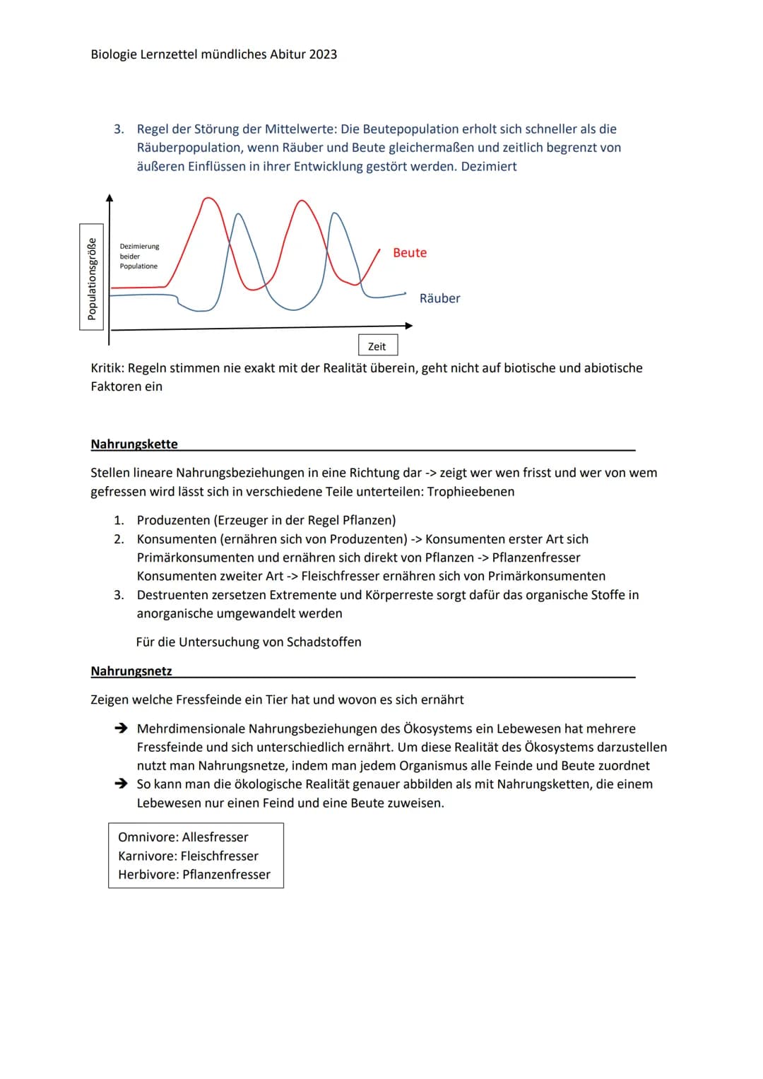 Biologie Lernzettel mündliches Abitur 2023
Ökologie
Definition: Lebewesen und ihre Umwelt bilden ein Komplexes Netzwerk aus Wechselwirkungen