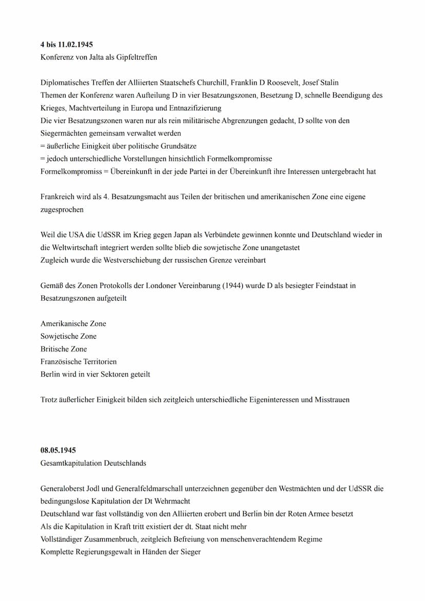 DEUTSCHLAND UND DIE WELT NACH 1945
(ES KOMMEN WIEDERHOLUNGEN VON ASPEKTEN VOR, DAS IST VORGESEHEN)
Kriegsende und Neuanfang
1945
Bröckelnde 
