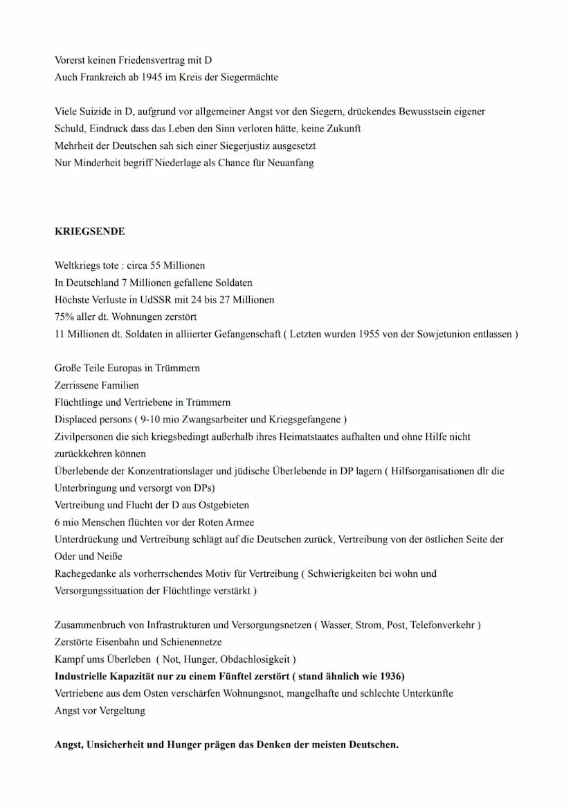 DEUTSCHLAND UND DIE WELT NACH 1945
(ES KOMMEN WIEDERHOLUNGEN VON ASPEKTEN VOR, DAS IST VORGESEHEN)
Kriegsende und Neuanfang
1945
Bröckelnde 