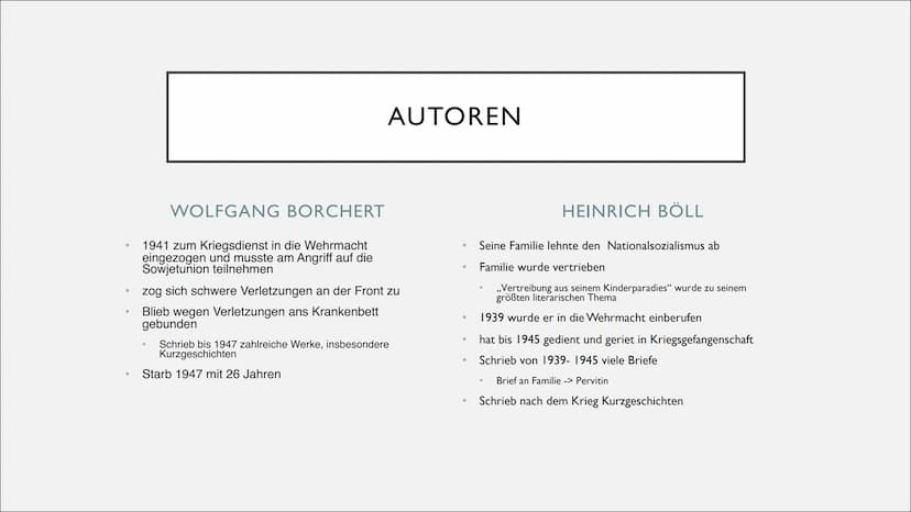 TRÜMMERLITERATUR
1945-1950 INHALT
• Hintergrund
●
●
●
●
●
Historischer Hintergrund
Epochenmerkmale
Vertreter
Werke aus dem Unterricht
Warum 