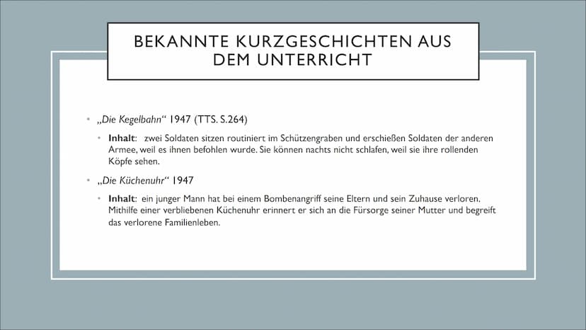 TRÜMMERLITERATUR
1945-1950 INHALT
• Hintergrund
●
●
●
●
●
Historischer Hintergrund
Epochenmerkmale
Vertreter
Werke aus dem Unterricht
Warum 