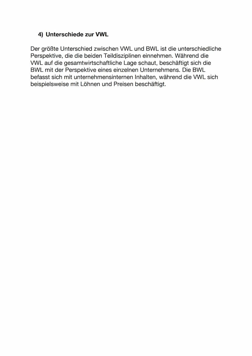 Betriebswirtschaftslehre - Handout
1) Was ist die Betriebswirtschaftslehre?
Die Disziplin der Wirtschaftswissenschaften unterteilt sich in z