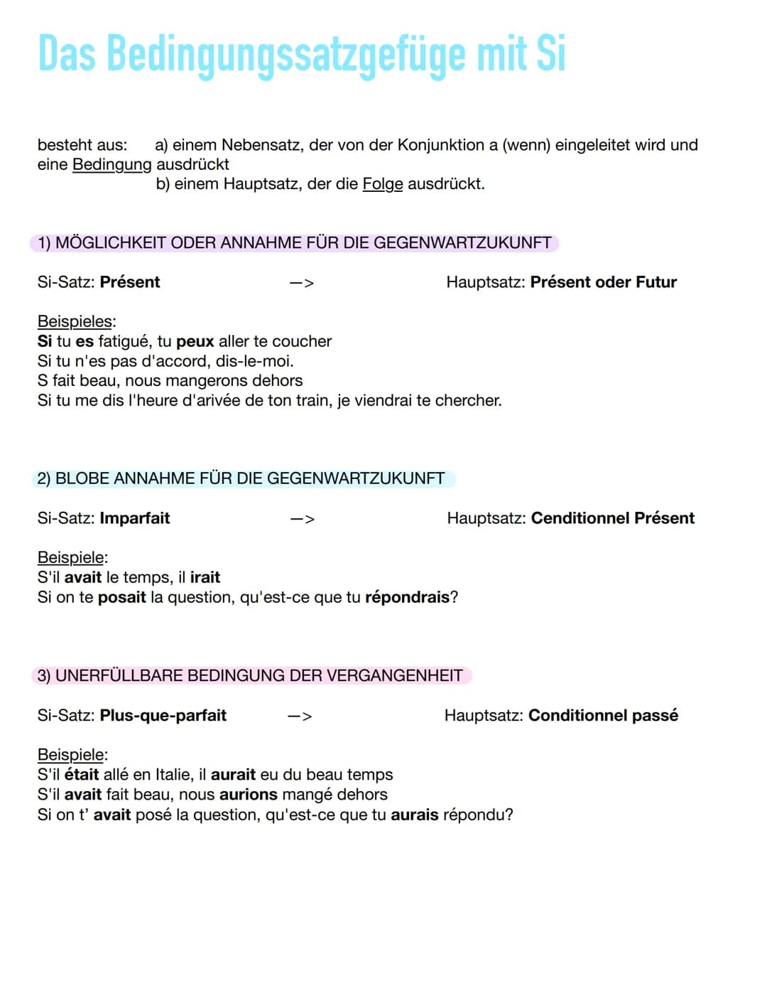 Das Bedingungssatzgefüge mit Si
besteht aus: a) einem Nebensatz, der von der Konjunktion a (wenn) eingeleitet wird und
eine Bedingung ausdrü