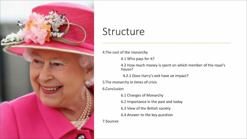 1114
**
The monarchy in England
A loss of money or an important impact for the British society?
A presentation by Léonie Schmitz Structure
1