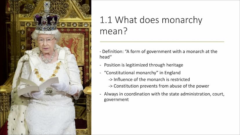 1114
**
The monarchy in England
A loss of money or an important impact for the British society?
A presentation by Léonie Schmitz Structure
1