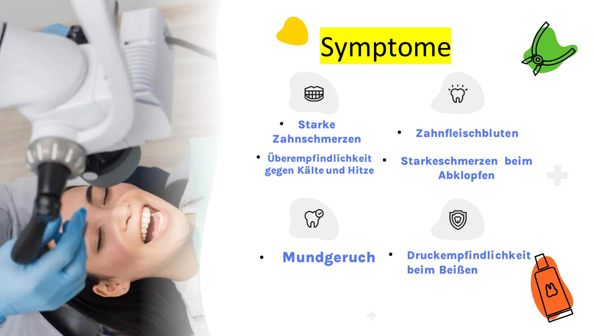 W
Pulpitis
Iva Georgievska M
1.
2.
3.
Was ist
Pulpitis?
Ursachen
Gliederung
Diagnostik
4. Symptome
5. Therapie + Was ist
Pulpitis?
Unter der