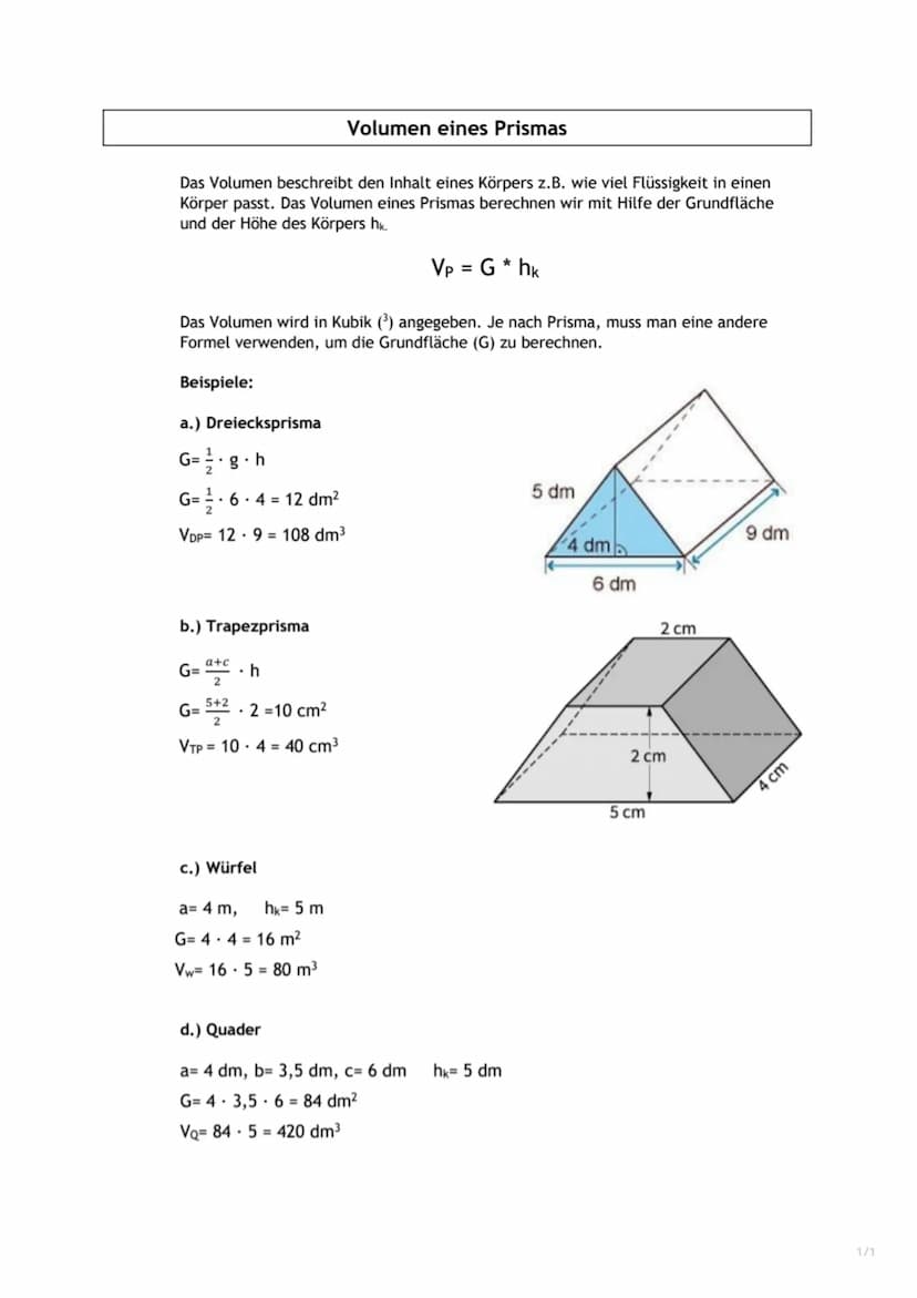 dernzettel: Oberflächen und volumen
Oberflächen:
Trapez: U= atb t d t c
M= Uhk
Gatch
0=2. G + M
Dreiecks
Quadrat:
Rechteck
U= a+b+c
M=U•hk
G