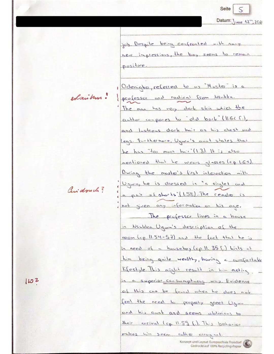 Lk eng 12/II.2
4. Klausur
Theme: Voices from the African Continent - Focus on Nigeria
Text: Ch. N. Adichie: Half of the Yellow Sun
Annotatio