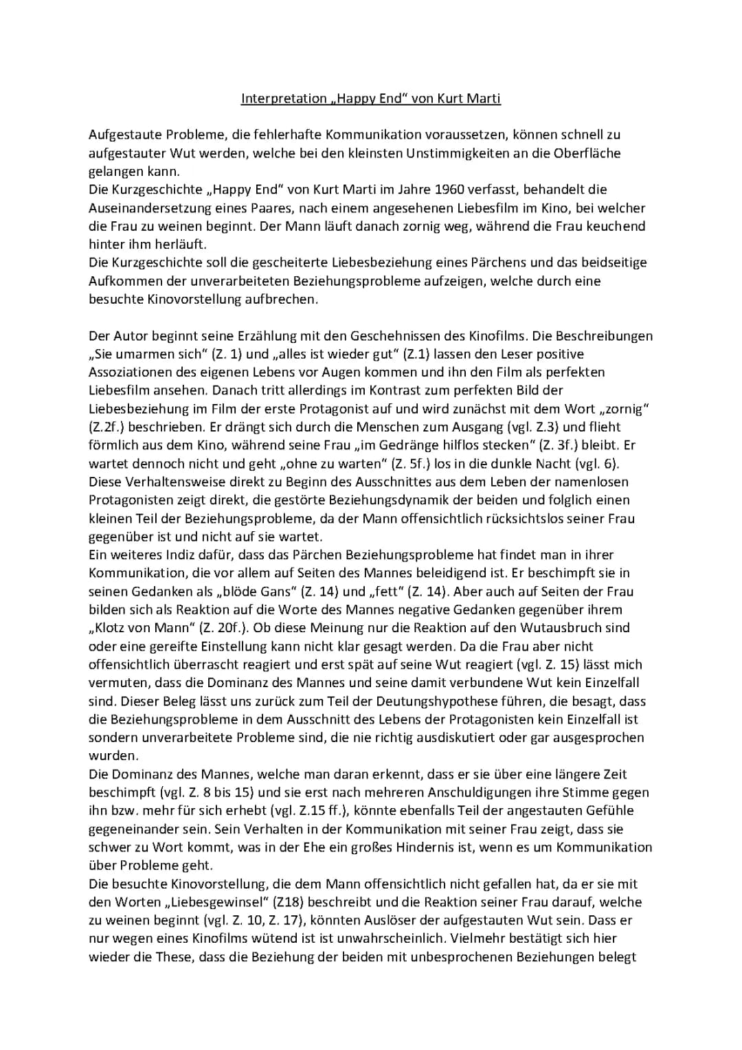 Kurt Marti: Happy End Analyse und Interpretation der Kurzgeschichte