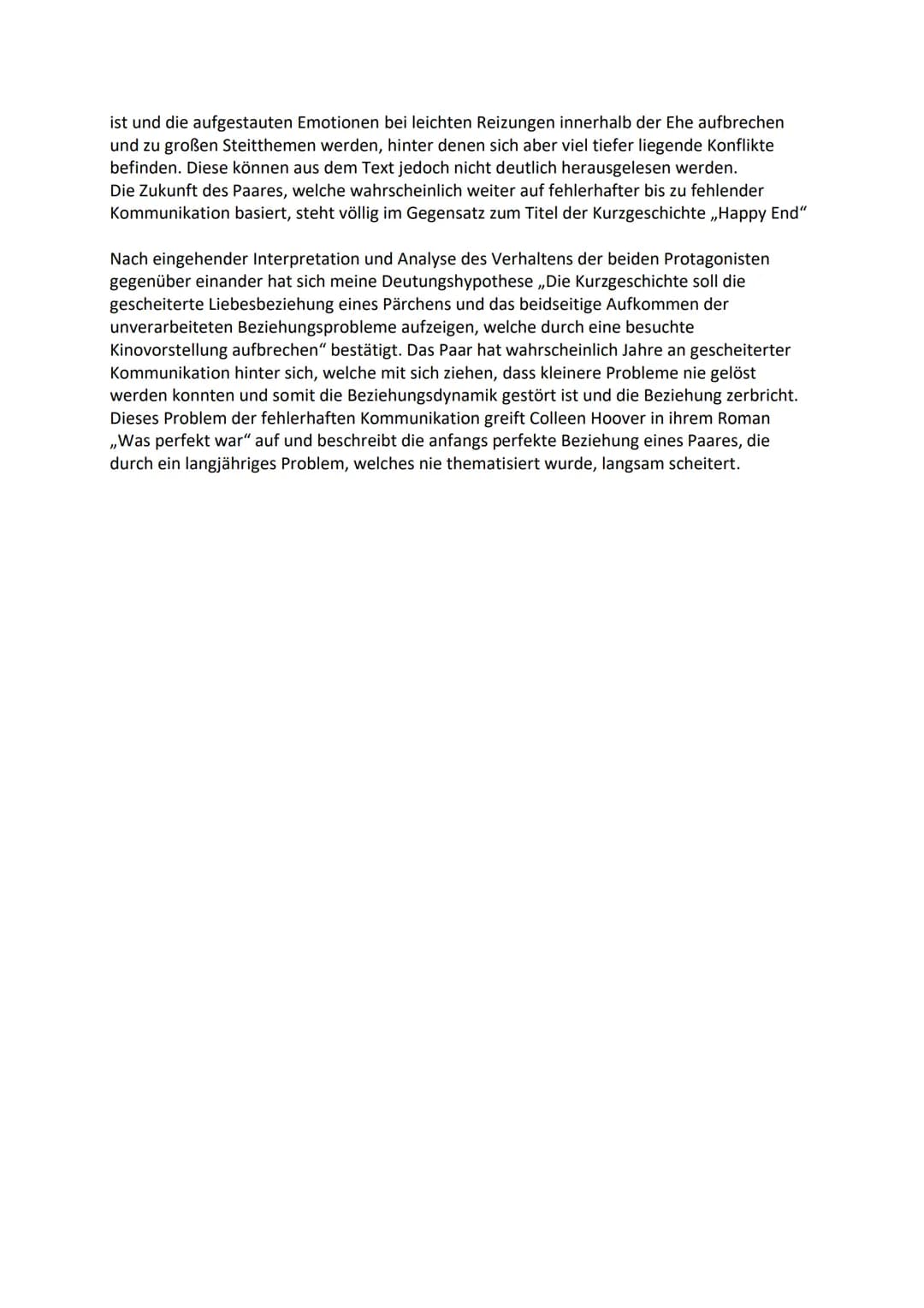 Interpretation ,,Happy End" von Kurt Marti
Aufgestaute Probleme, die fehlerhafte Kommunikation voraussetzen, können schnell zu
aufgestauter 