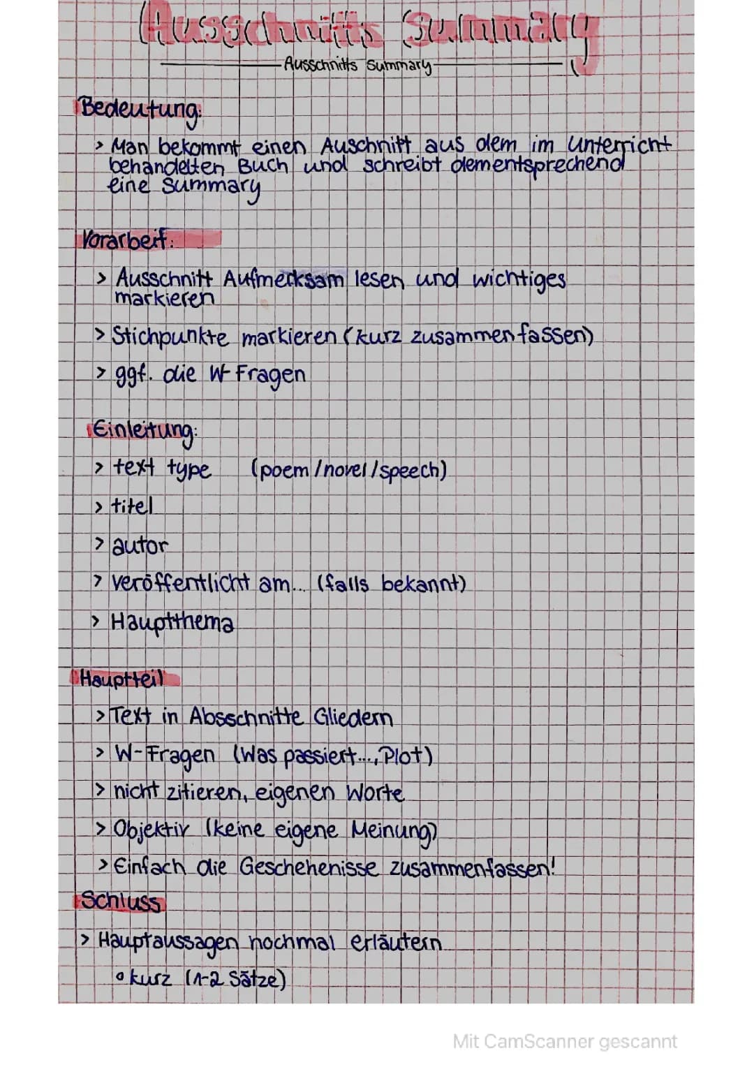 Summary & Characterisation schreiben 