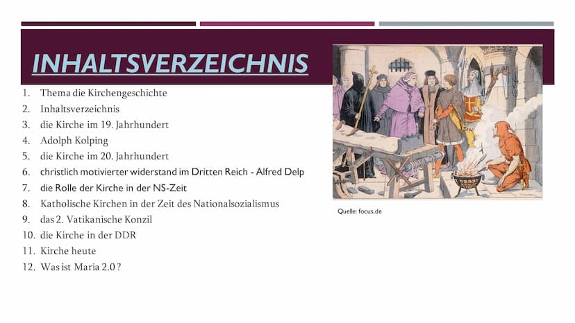 DIE KIRCHENGESCHICHTE
VON JENNIFER HEBSTREIT
Quelle: alamy.com INHALTSVERZEICHNIS
1.
2. Inhaltsverzeichnis
3. die Kirche im 19. Jahrhundert
