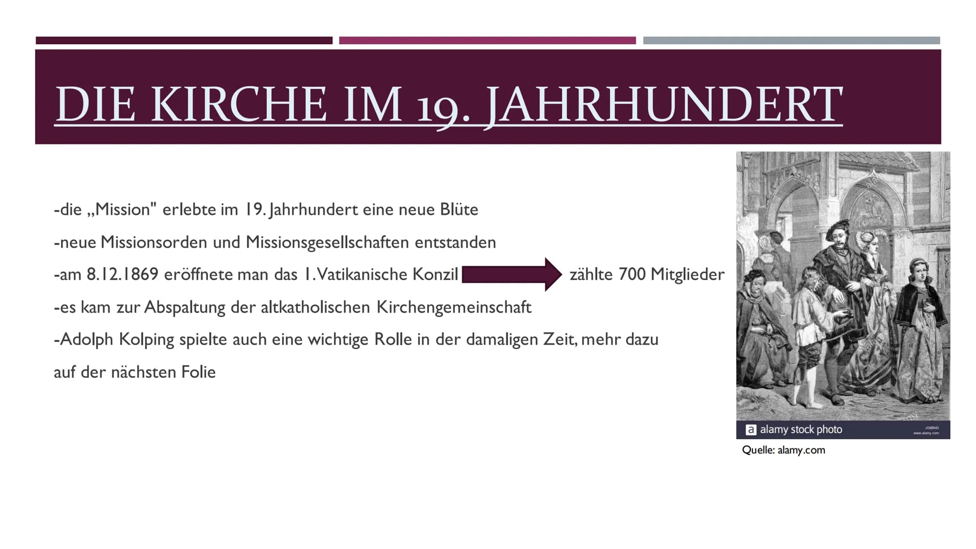 DIE KIRCHENGESCHICHTE
VON JENNIFER HEBSTREIT
Quelle: alamy.com INHALTSVERZEICHNIS
1.
2. Inhaltsverzeichnis
3. die Kirche im 19. Jahrhundert
