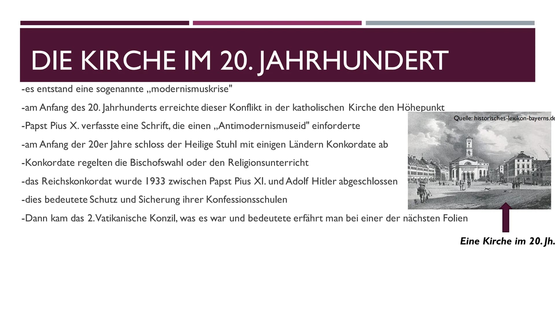 DIE KIRCHENGESCHICHTE
VON JENNIFER HEBSTREIT
Quelle: alamy.com INHALTSVERZEICHNIS
1.
2. Inhaltsverzeichnis
3. die Kirche im 19. Jahrhundert
