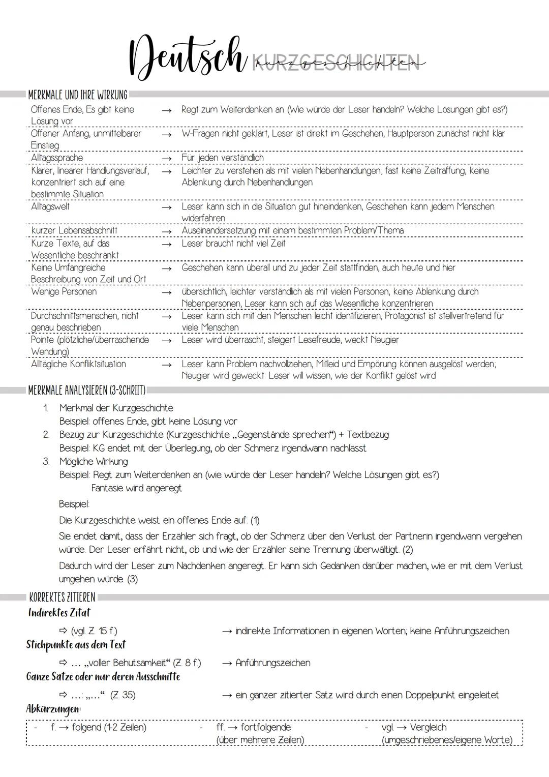 MERKMALE UND IHRE WIRKUNG
Offenes Ende, Es gibt keine
Lösung vor
Offener Anfang, unmittelbarer
Einstieg
Alltagssprache
Deutsch
Klarer, linea