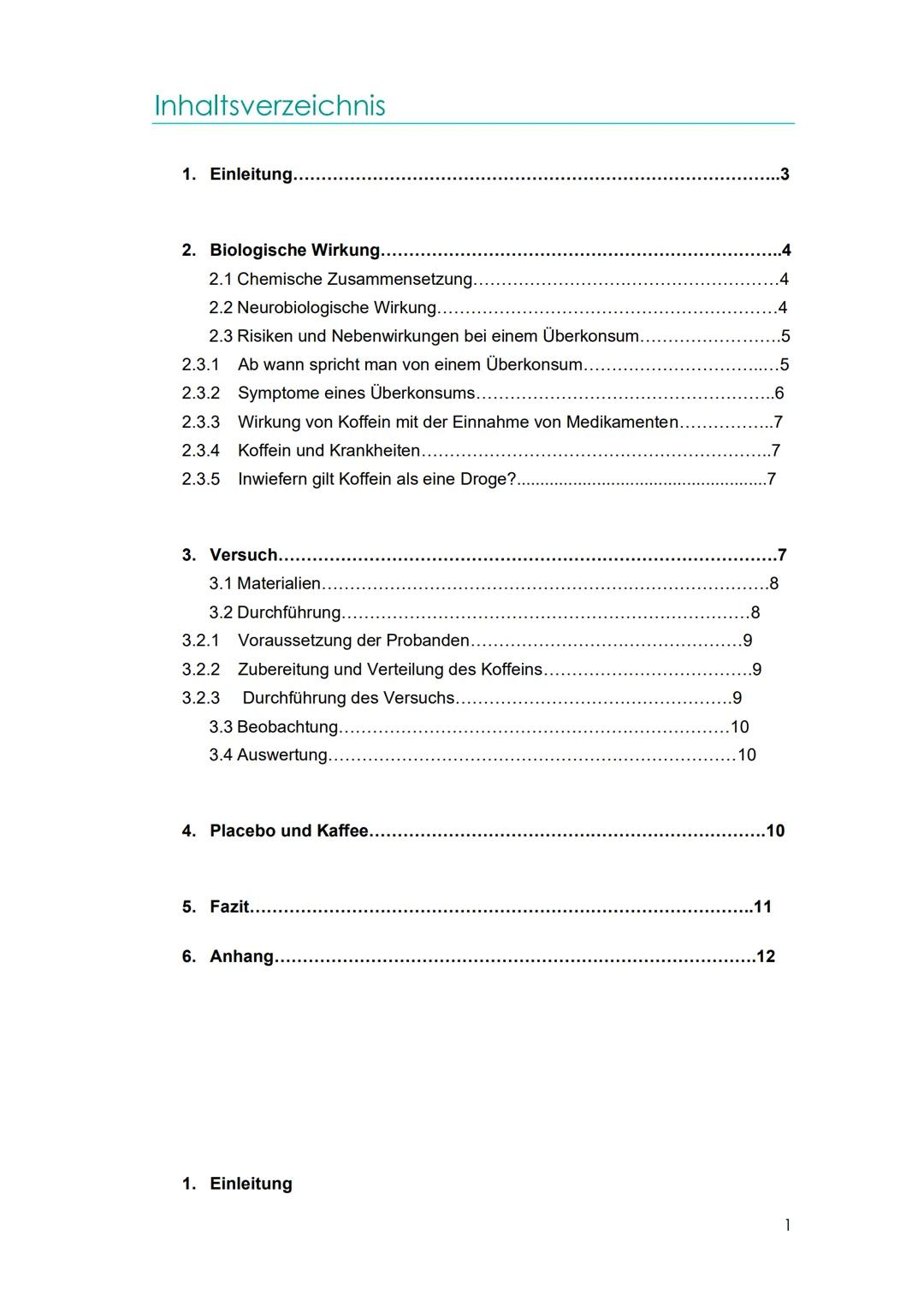 Koffein
Gilt Kaffee wirklich als ein „Leistungspusher“ oder funktioniert es
nur aufgrund der gewohnten Erwartung?
Facharbeit im Rahmen der Q