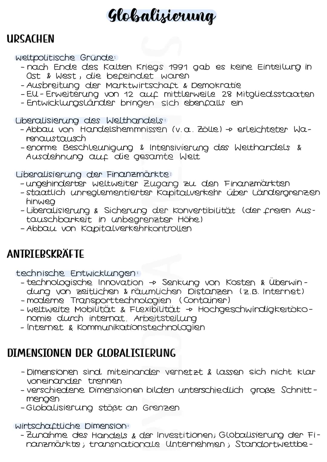 URSACHEN
Globalisierung
weltpolitische Gründe:
- nach Ende des Kalten Kriegs 1991 gab es keine Einteilung in
Ost & West, die befeindet waren