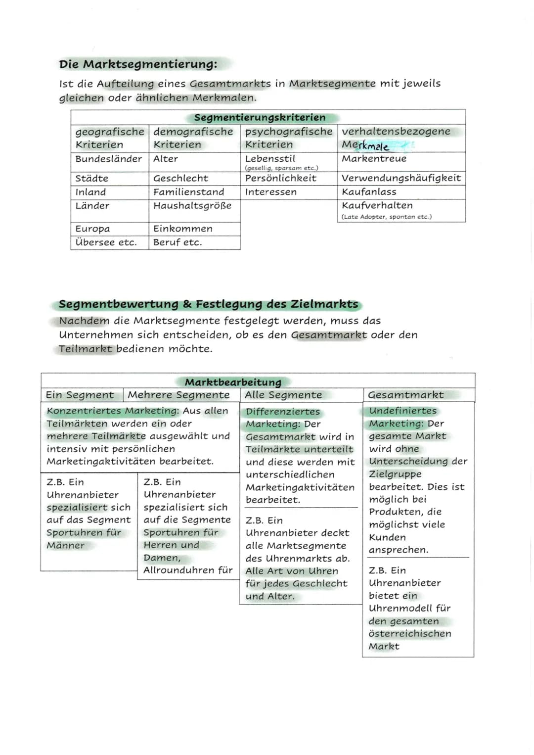 Die Marktsegmentierung:
Ist die Aufteilung eines Gesamtmarkts in Marktsegmente mit jeweils
gleichen oder ähnlichen Merkmalen.
geografische d