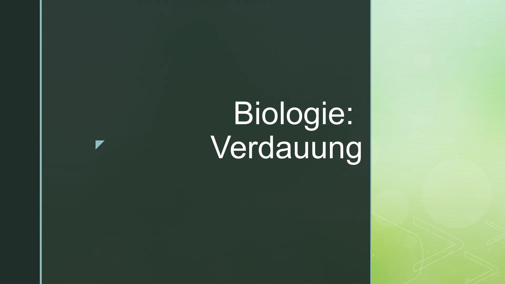 Biologie:
Verdauung ■
Gliederung:
Verdauung:
► Aufbau des Verdauungssystems
➤ Verdauung von Kohlenhydraten
➤ Enzyme Oben links in der Ecke s