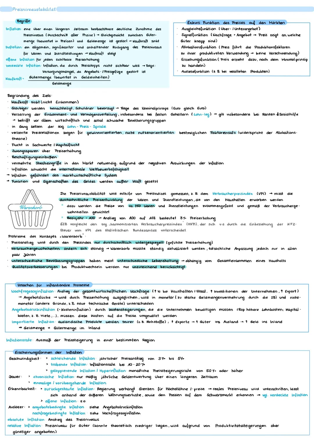 Preisniveaustabilität
Begriffe:
Inflation eine über einen längeren Zeitraum beobachtbare deutliche Zunahme des
Preisniveaus (Durchschnitt al