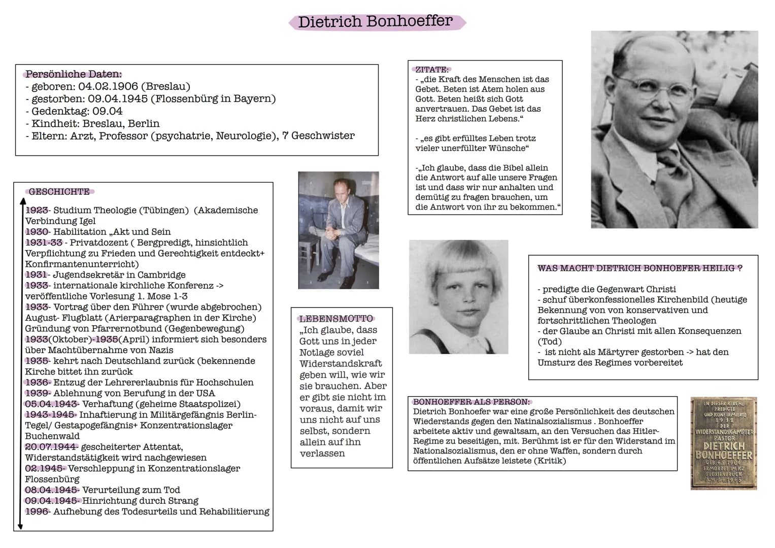 Persönliche Daten:
- geboren: 04.02.1906 (Breslau)
- gestorben: 09.04.1945 (Flossenbürg in Bayern)
- Gedenktag: 09.04
- Kindheit: Breslau, B