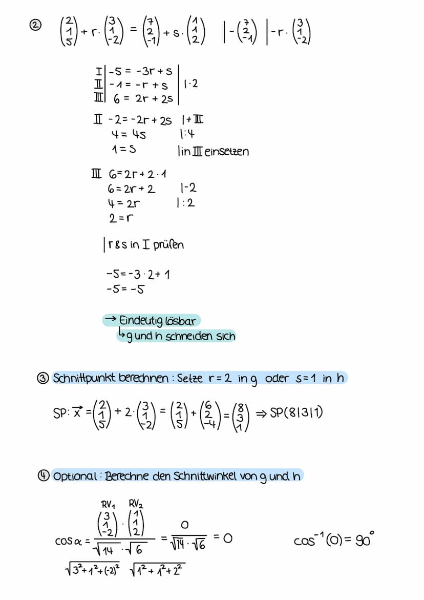 11
LGS lösen
I|2x + 3y = 8
I-x-2y=-5-2
II -2x - 4y=-10 |+I
II
-y=-2
1-(-1)
y=2
in I einsetzen
I 2x +3·2=8
2x+6=8
2x = 2
x = 1
2
2.1
III
Addi