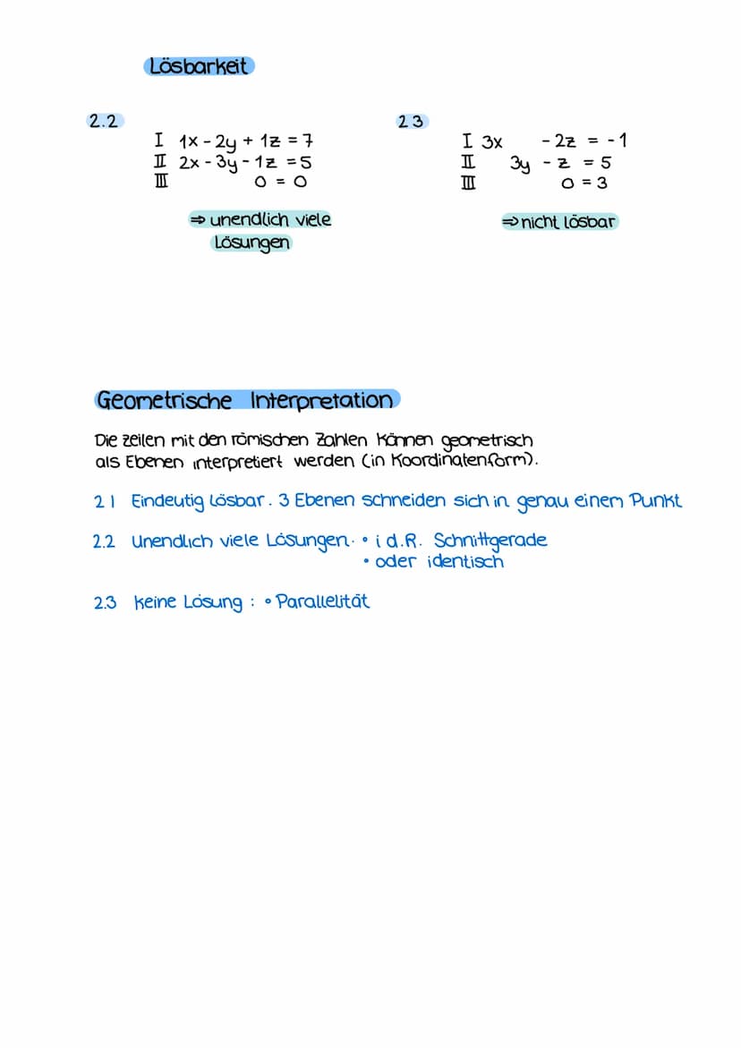 11
LGS lösen
I|2x + 3y = 8
I-x-2y=-5-2
II -2x - 4y=-10 |+I
II
-y=-2
1-(-1)
y=2
in I einsetzen
I 2x +3·2=8
2x+6=8
2x = 2
x = 1
2
2.1
III
Addi